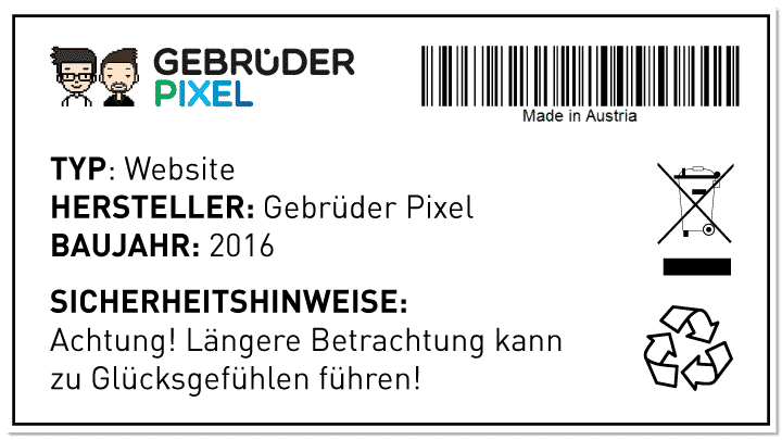 Typenschild der Gebrüder Pixel - www.gebruederpixel.at